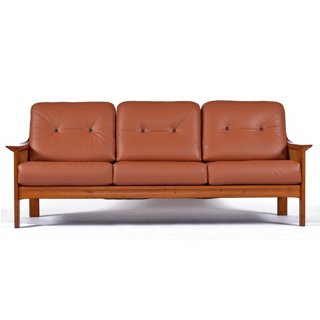 Mid-Century Modern Danish Modern Teak Sofa With Caned Sides Restored in New Leather For Sale - Image 3 of 16