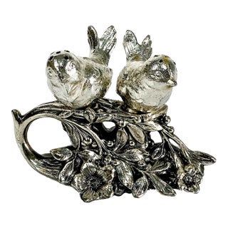 Mid-Century Italian Hollywood Regency Giacometti Style Birds on a Branch Salt & Pepper Shaker - 3 Piece Set For Sale