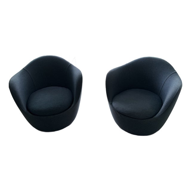 DWR Lina Swivel Chairs X2 / Made in Italy / Dark Navy For Sale