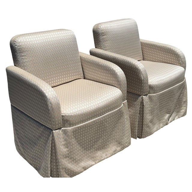 The House of Scalamandre Pair of Art Deco Style Scalamandre Silk Upholstered Parsons Chairs For Sale - Image 4 of 7