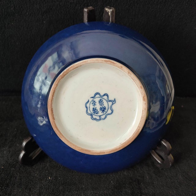 Early 20th Century Chinese Ceramic Plate,Guangxu Marked Blue and White Porcelain Plate Hand Painted Mandarin Ducks Pattern For Sale - Image 5 of 11
