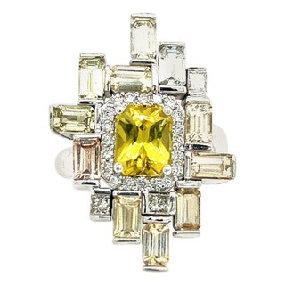 Natural Sapphire Diamond Ring 6.75 14k W Gold 13.3 TCW Certified For Sale