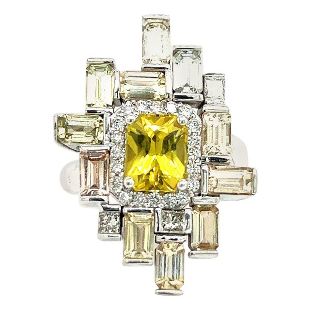 Natural Sapphire Diamond Ring 6.75 14k W Gold 13.3 TCW Certified For Sale