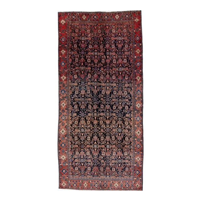 1960s Vintage Persian Hamadan Handmade Red Medallion Wool Rug For Sale