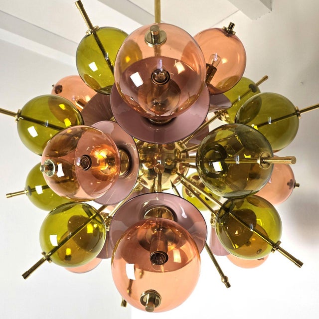 1990s Mid Century Modern Glass and Brass Sputnik Chandelier, Italy For Sale In Dallas - Image 6 of 13