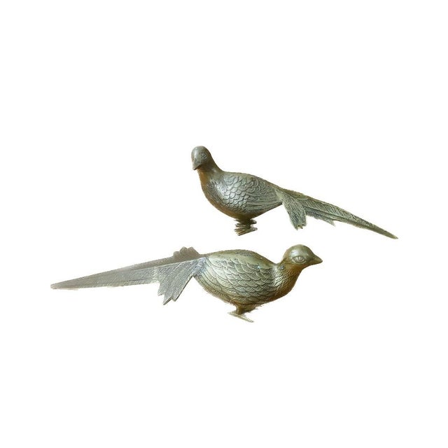 Metal Vintage Brass Male and Female Pheasant Long Tail Hunting Birds - a Pair For Sale - Image 7 of 12