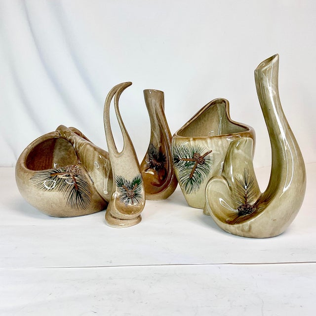 Khaki 1980s Vintage Arts & Crafts Boho Chic Studio Pottery Vase & Planter Collection - Set of 5 For Sale - Image 8 of 13