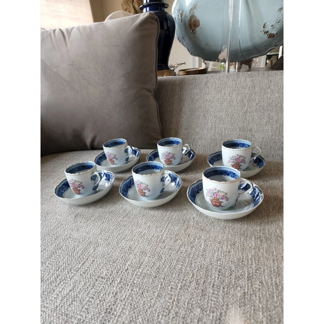 White 1980s Mottahedeh Mandarin Bouquet Tea Cup and Saucers Set- 12 Pieces For Sale - Image 8 of 9