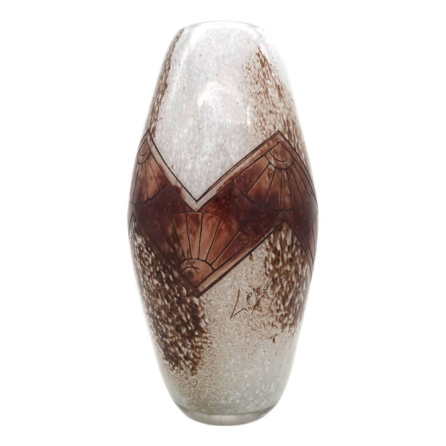 Art Deco Acid Etched Cameo Art Glass Vase from Legras, 1920s For Sale