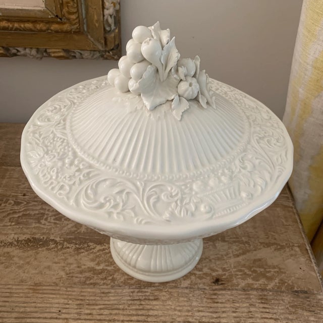 Boho Chic Vintage Italian Ceramic Creamware Footed Compote Centerpiece For Sale - Image 3 of 8