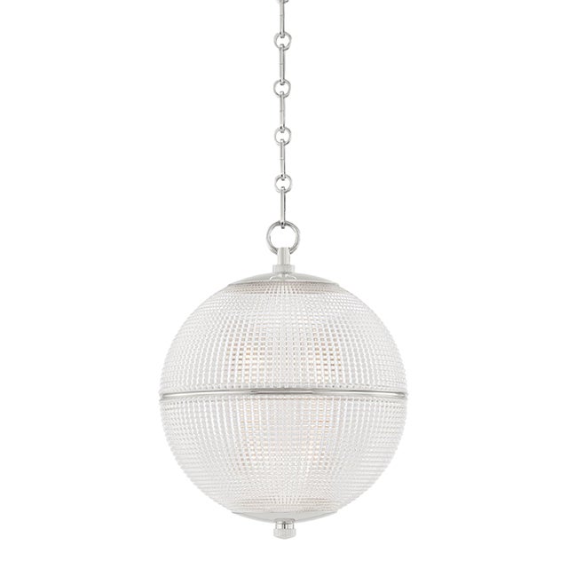 Mark D. Sikes 1 Light Sphere No. 3 Pendant, Small, Polished Nickel For Sale