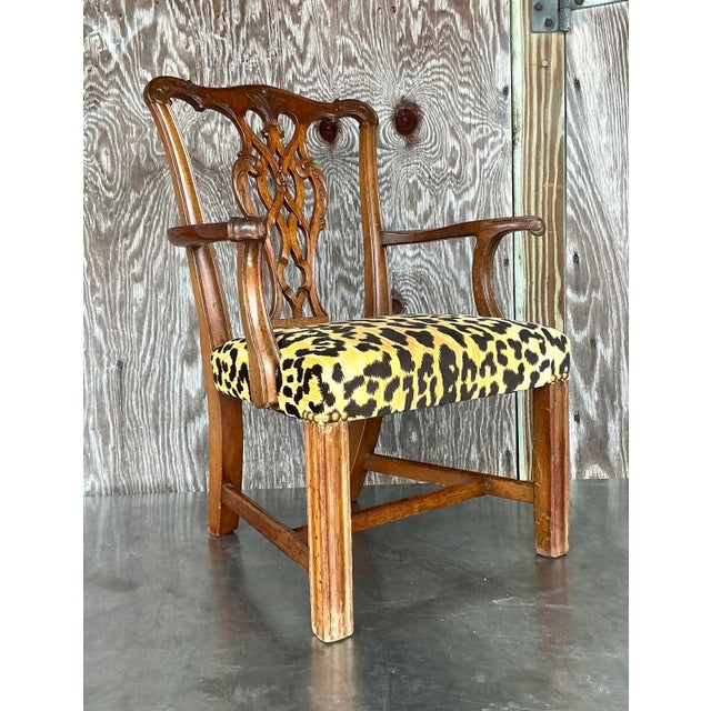 Vintage Boho Leopard Chippendale Petite Salon Chair For Sale - Image 4 of 8