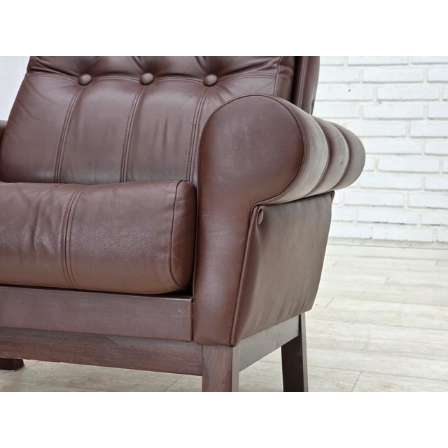 Danish Armchair in Brown Furniture Leather, 1970s For Sale - Image 13 of 18