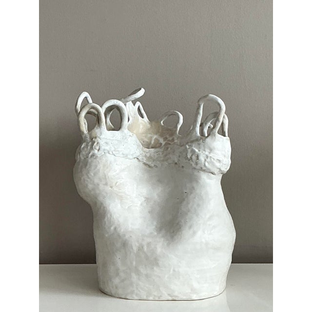 Contemporary Vintage Boho Original Slab Built Studio Pottery Vase For Sale - Image 3 of 8