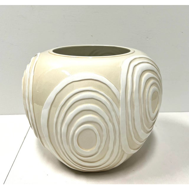 1980's Ceramic Contemporary Swirl Design Large Bowl For Sale - Image 4 of 7