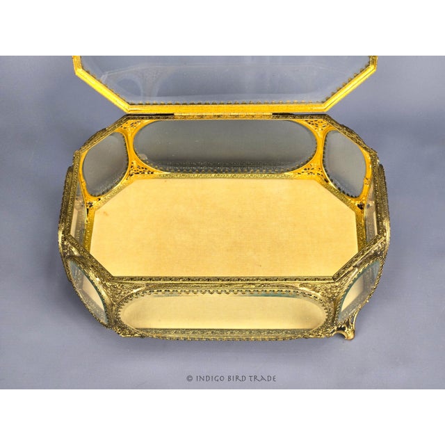Large Antique French Ormolu Beveled Glass Jewelry Casket or Dresser Box For Sale - Image 4 of 12