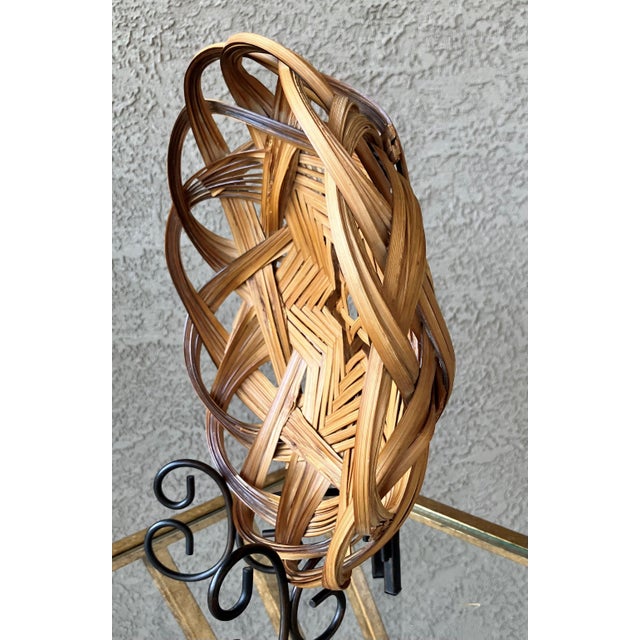 Mid 20th Century Mid 20th-Century Polish Tatza-Influenced Plaited Weave Rattan Center Star Shallow “Bowl Basket” For Sale - Image 5 of 18