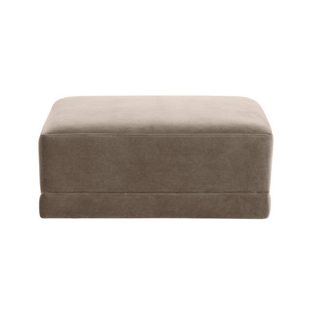 Boho Chic Willow Taupe Performance Velvet Ottoman For Sale - Image 3 of 5