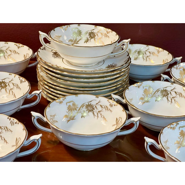 1960s Royal Crown Derby “Marquis” Pattern A1222 Bone China Cream Soup Bowls & Underplates, Set of 10 For Sale - Image 9 of 12