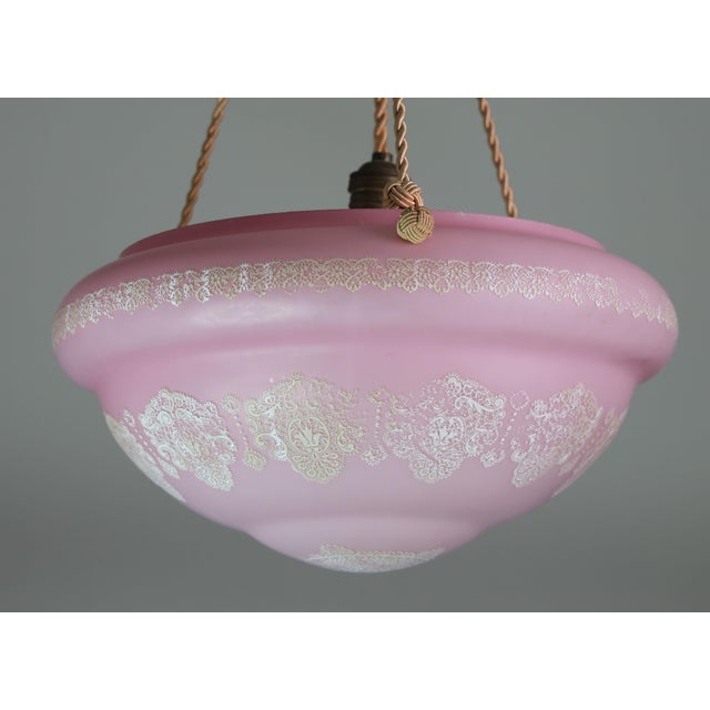 Italian Midcentury Pink Art Decò Vintage Glass Chandelier With Decorations, 1950 For Sale - Image 14 of 17
