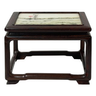 Rectangular Dream Stone Inlaid Rosewood Slender Legs Display Stand For Sale