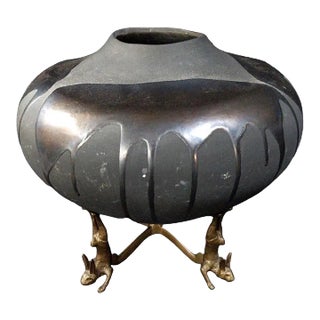 80s Contemporary Ceramic Vase on Aluminum Stand For Sale