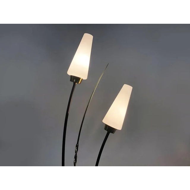 Vintage floor lamp from Maison Arlus, 1950 Superb lamp in golden brass, black acrylic glass and opalin glass. A superb...