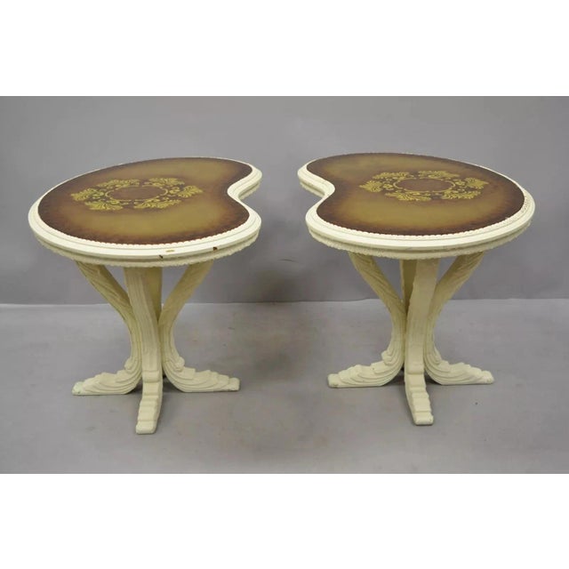 Vintage Hollywood Regency Gold Leaf Glass Kidney Bean Shaped Side Tables - Pair For Sale - Image 15 of 15