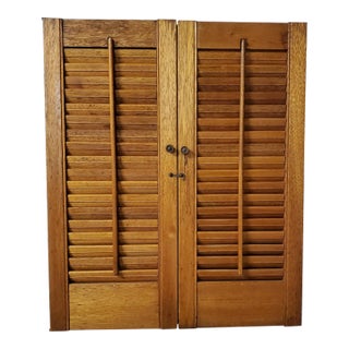 Wall Cabinet With Mahogany Shutter Doors For Sale