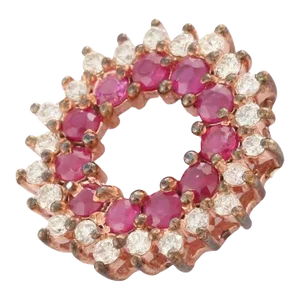 Ruby and Diamond Circle Pendant Encrusted in 14k Solid Rose Gold