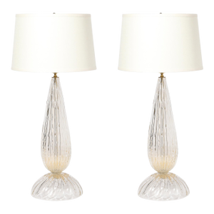 Modernist Handblown Murano Table Lamps in Glass and Brass, 24-Karat Gold Flecks - a Pair