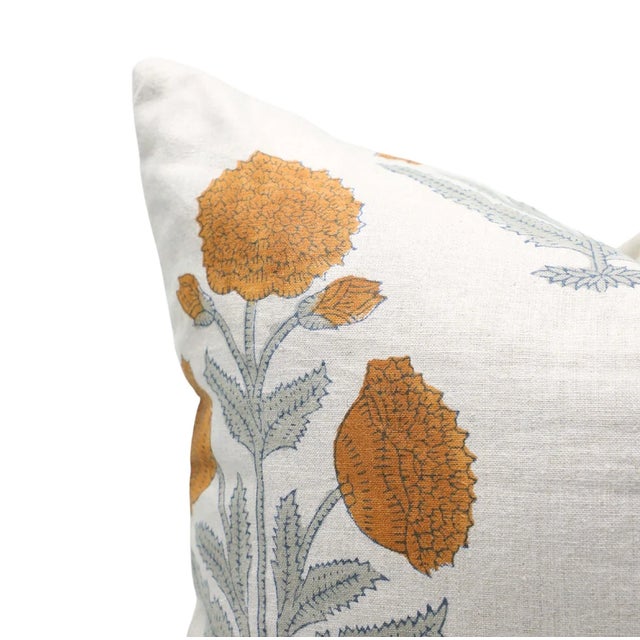 Not Yet Made - Made To Order Fabdivine Handmade Block Printed Floral Designer Pure Linen Decor Throw Pillow Cover 24x24 Inch- Badshah For Sale - Image 5 of 5