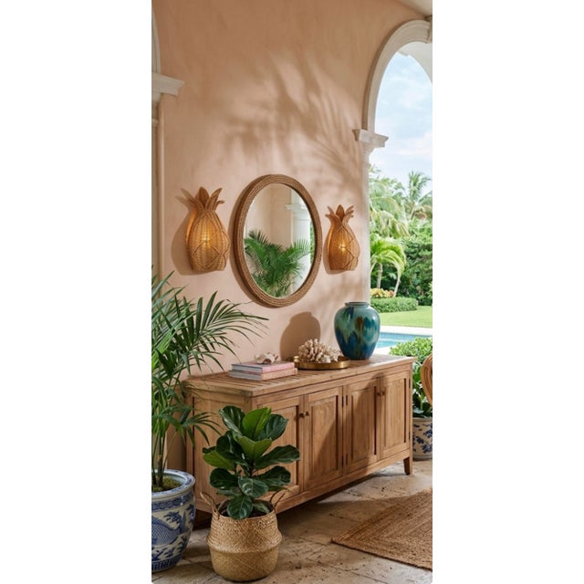 Pair of Vintage Palm Beach Style Woven Rattan Pineapple Wall Sconces For Sale - Image 10 of 11