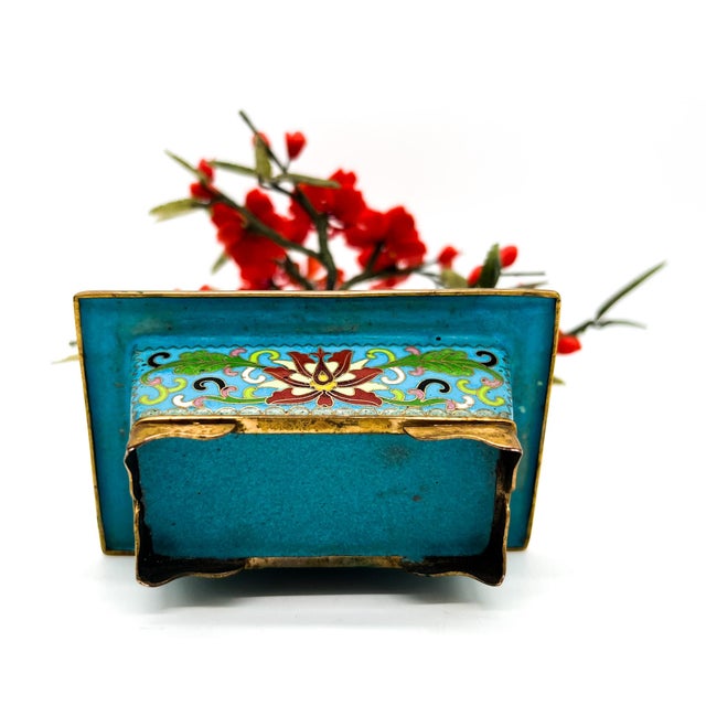 Vintage Cloisonné Flowering Jade Bonsai Tree in Enamel Planter | Chinoiserie Décor Accent - Hollywood Regency, Asian Inspired, Traditional For Sale - Image 10 of 12