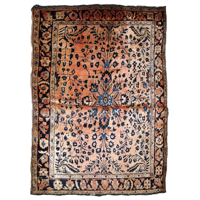 Navy Blue 1920s Antique Handmade Persian Sarouk Rug For Sale - Image 8 of 8