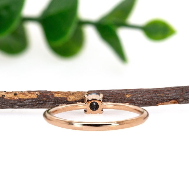 Metal Dainty Santa Maria Aquamarine Ring W Natural Diamond Accents in 14k Rose Gold, Size 6.75 For Sale - Image 7 of 8