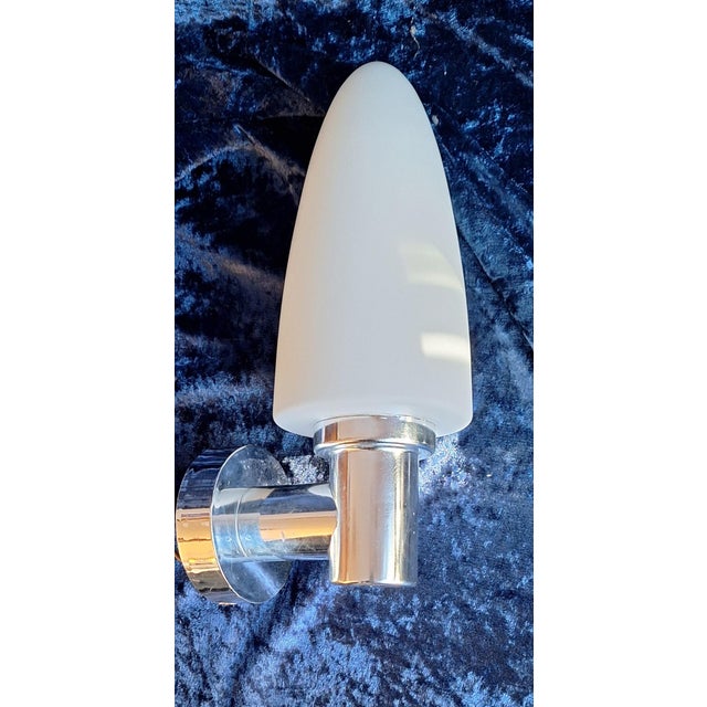 Vintage Wall Lamp with Chrome-Plated Frame and Opaque White Glass Shade, 1990s For Sale - Image 4 of 7