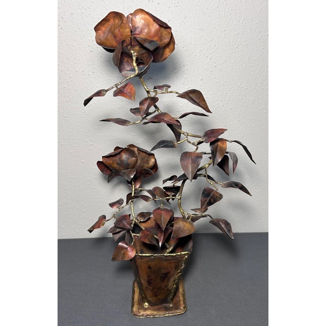 1960s Vintage 1960’s American Brutalist Welded Copper/Brass Roses in Flower Pot Sculpture For Sale - Image 5 of 7