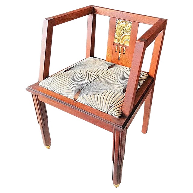 French Art Deco Oak Desk Chair, 1930s For Sale