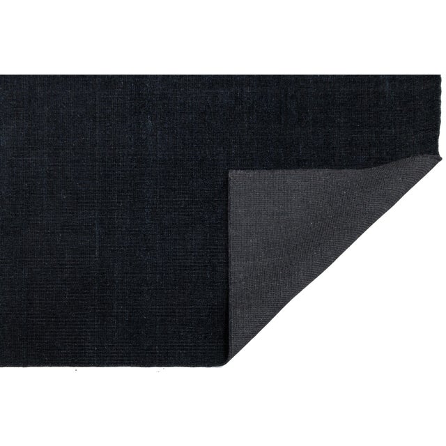 Contemporary Japandi Minimalist Handmade Charcoal Wool & Bamboo Silk Rug With Grid Texture For Sale - Image 3 of 12
