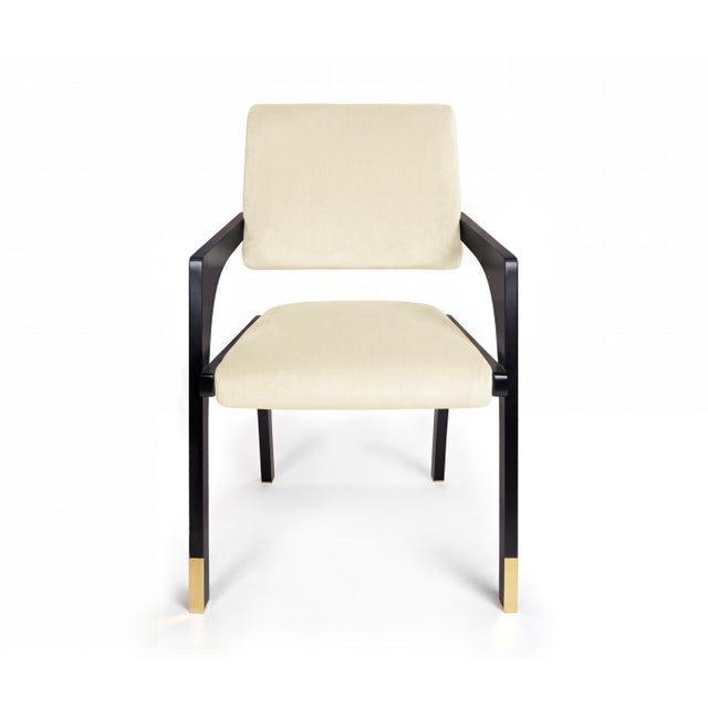 Contemporary Arches Dining Chair in Ivory Cotton Velvet from Insidherland For Sale - Image 3 of 7