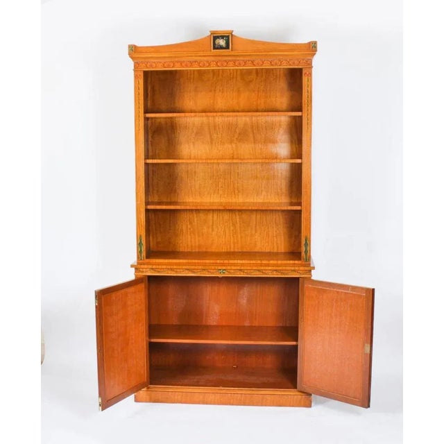 Vintage English Sheraton Revival Satin Wood Open Bookcase For Sale - Image 9 of 18