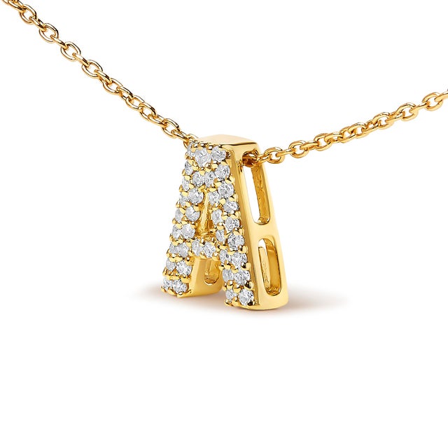 10K Yellow Gold Diamond Accent "A" Initial Bubble Pendant Necklace For Sale - Image 4 of 5