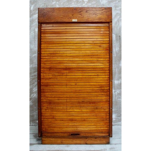 Brown Antique Edwardian Oak Tambour Plan Chest from Warings, 1910 For Sale - Image 8 of 9