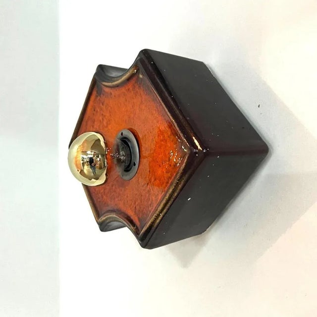 Orange and Brown Ceramic Wall Lights Keramik, Germany, 1970s For Sale - Image 4 of 16