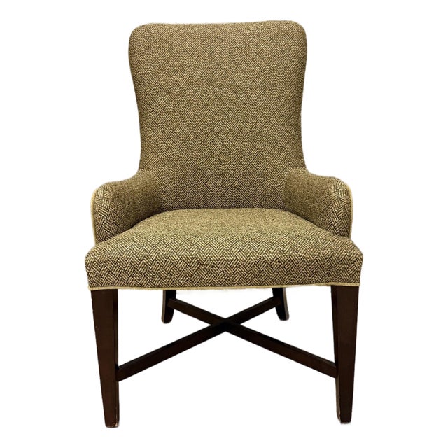 Century Furniture Herringbone High-Back Accent Chair With X-Stretcher Base For Sale