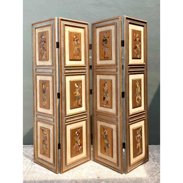 Mid 20th Century Vintage Painted Harlequin Wood Folding Screen For Sale - Image 5 of 18