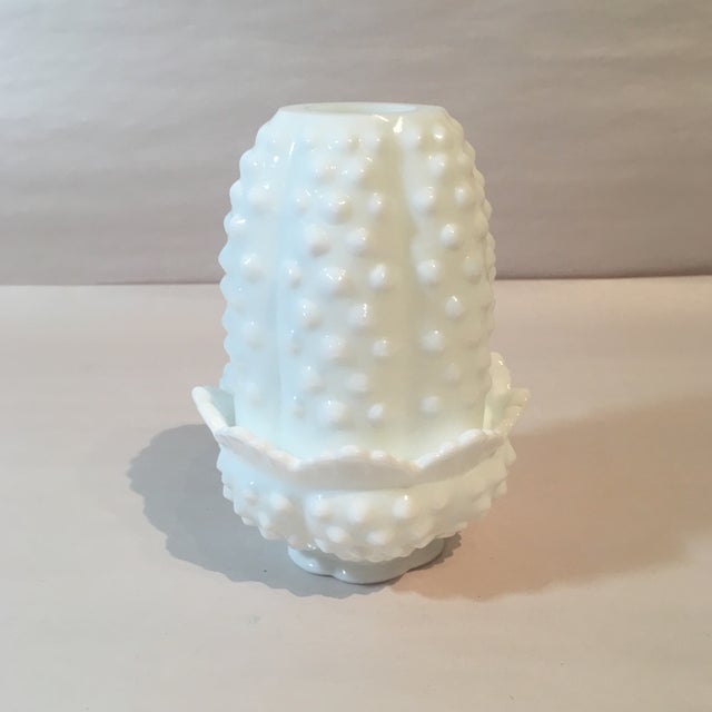 Fenton Hobnail Milk Glass Fairy Lamp | Chairish