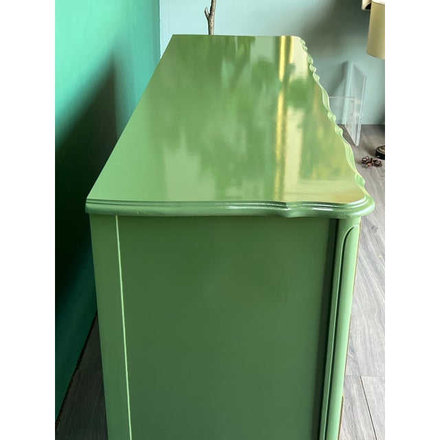 Wood Late 20th Century French Provincial Green Lacquered Dresser of Nine Drawers For Sale - Image 7 of 14