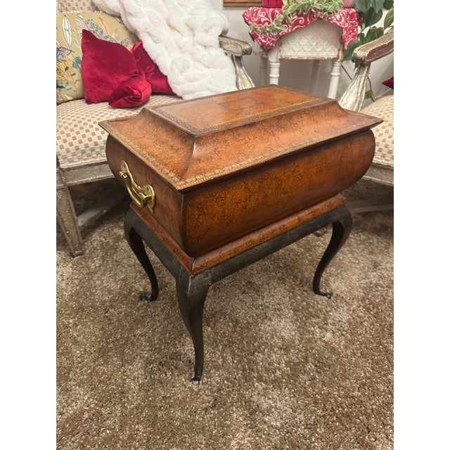 Vintage Maitland-Smith Hand-Painted Lift-Top Storage Box Table on Carved Wood Stand For Sale In Salt Lake City - Image 6 of 18